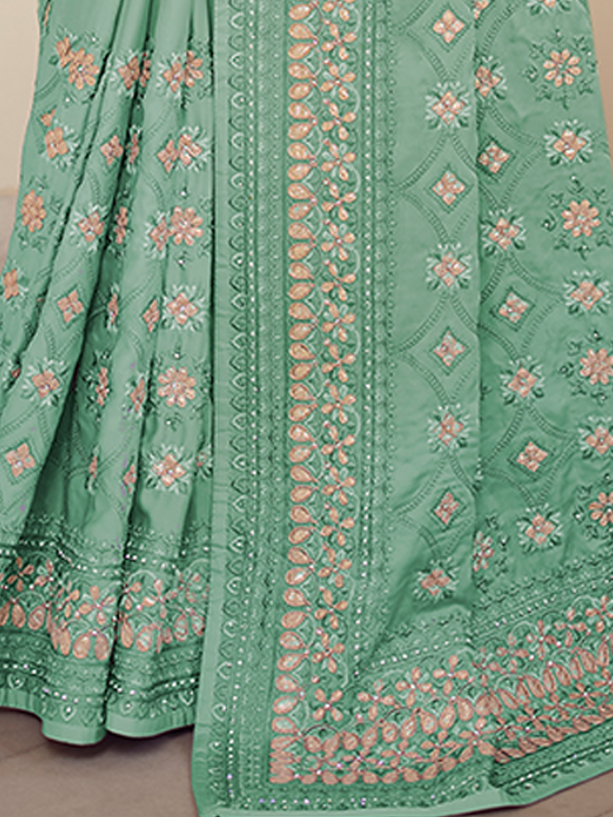 Sea Green Satin Georgette Saree With Unstitched Blouse Clothsvilla