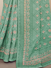 Load image into Gallery viewer, Sea Green Satin Georgette Saree With Unstitched Blouse Clothsvilla