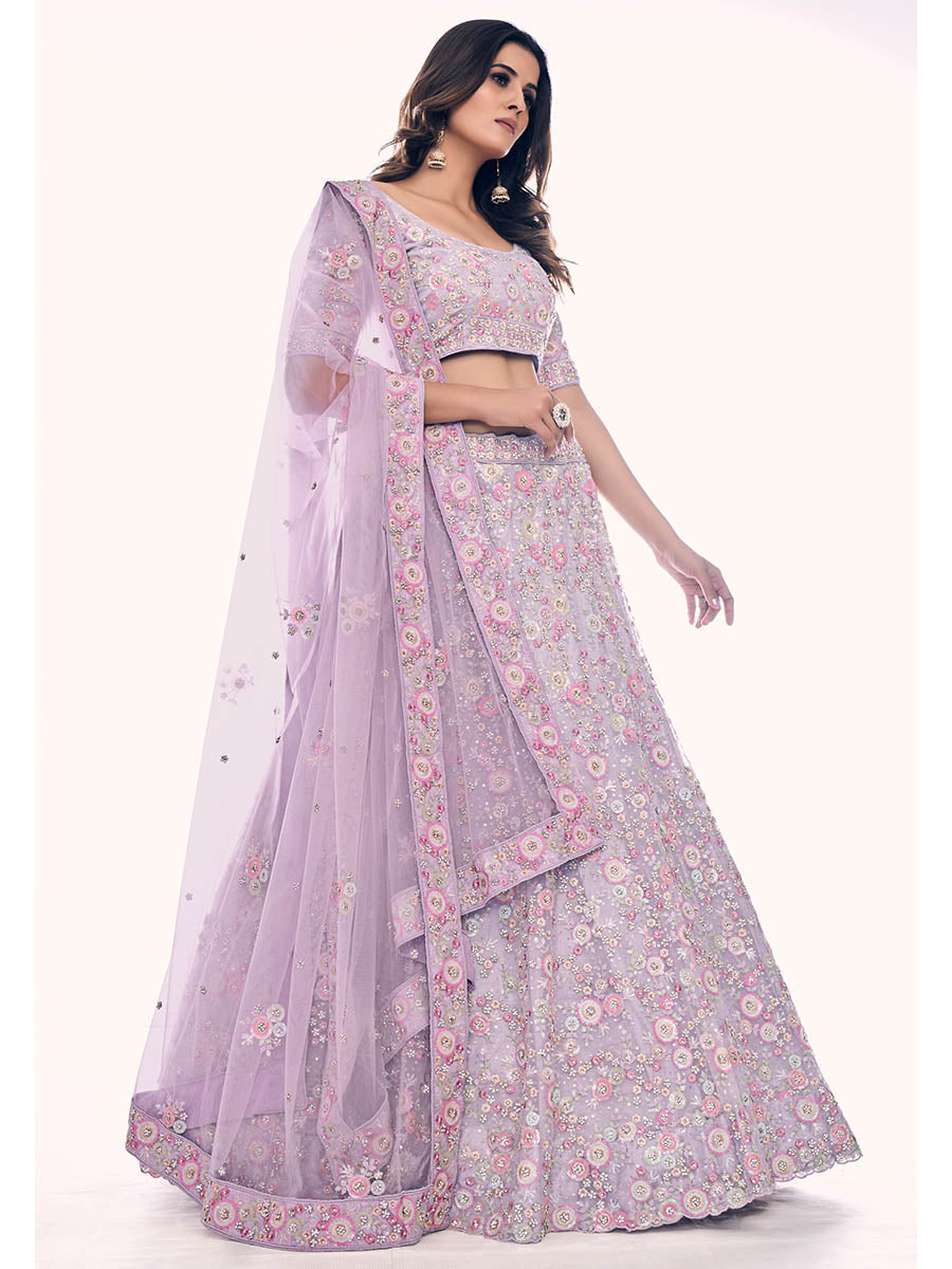 Lilac Soft Net Embroidered Designer Lehenga Choli Clothsvilla