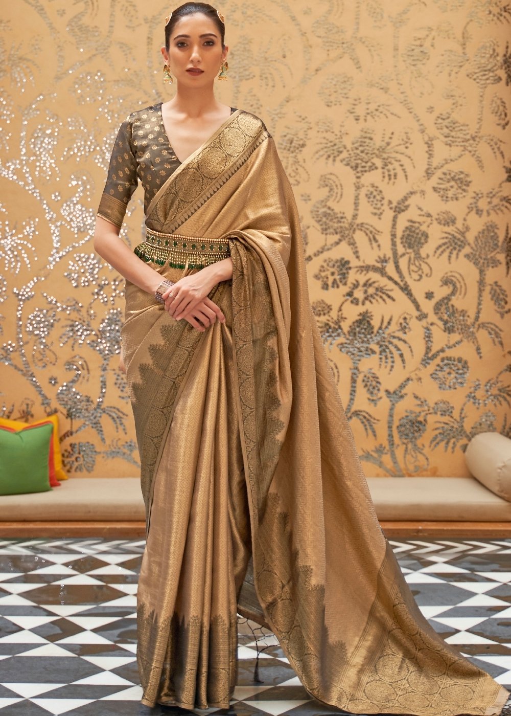 Burlywood Brown Zari Woven Kanjivaram Silk Saree Clothsvilla Main image
