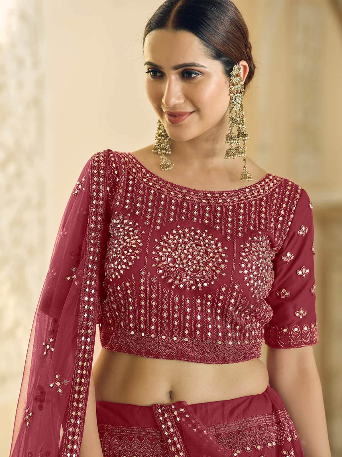 Maroon Soft Net Semi Stitched Lehenga With Unstitched Blouse Clothsvilla