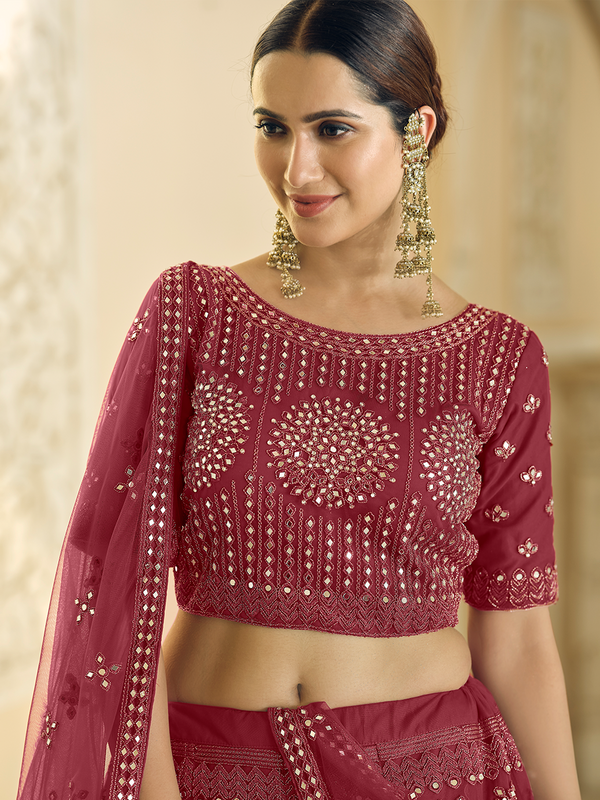 Maroon Soft Net Semi Stitched Lehenga With Unstitched Blouse Clothsvilla