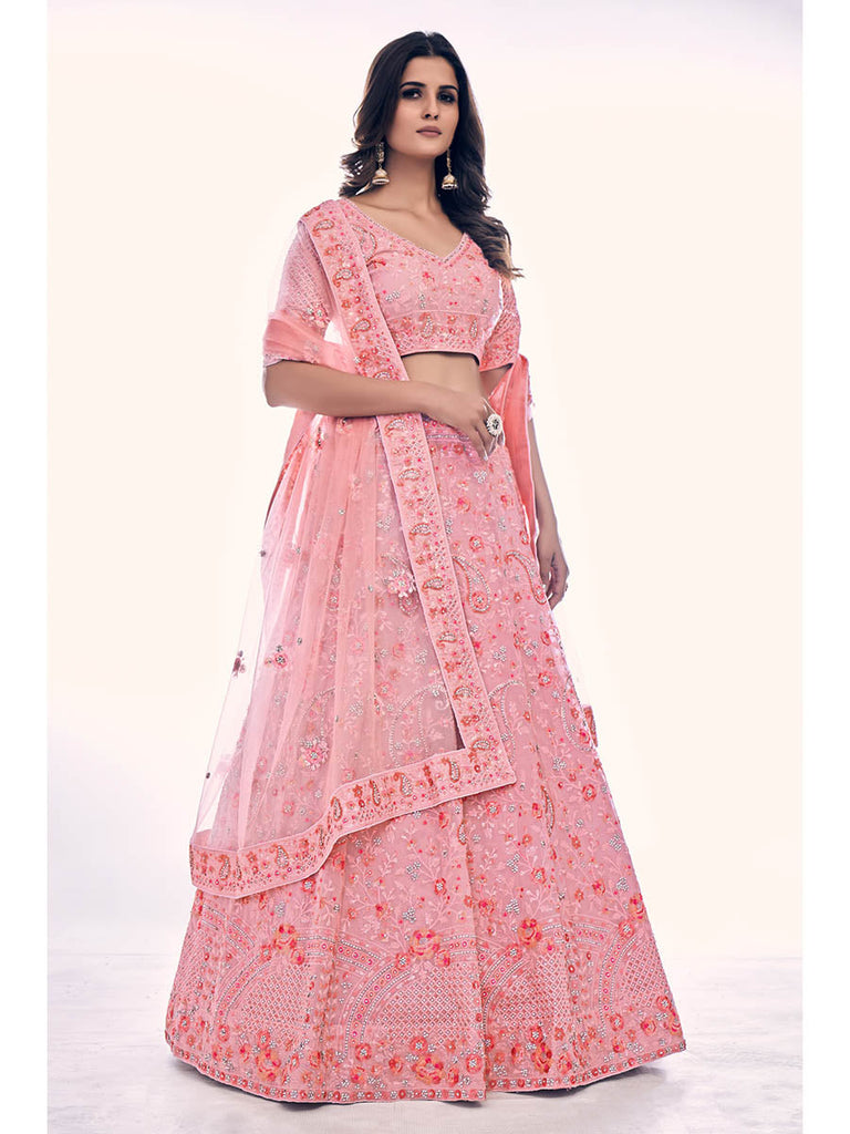 Pink Soft Net Embroidered Designer Lehenga Choli Clothsvilla