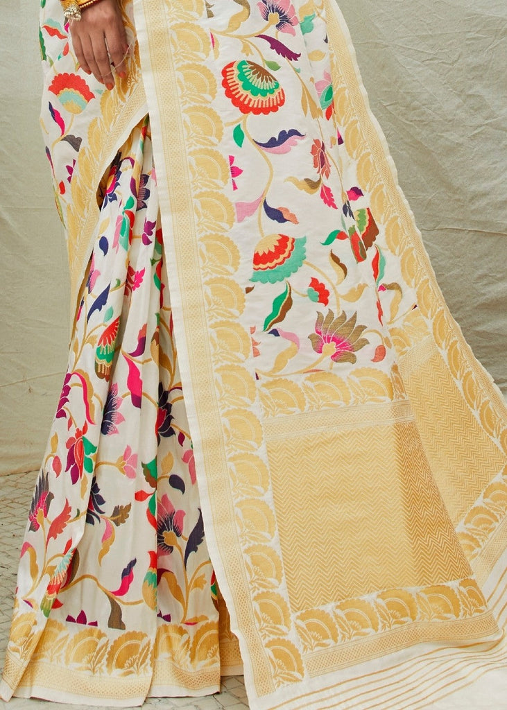 Off White Silk Floral Woven Saree Clothsvilla