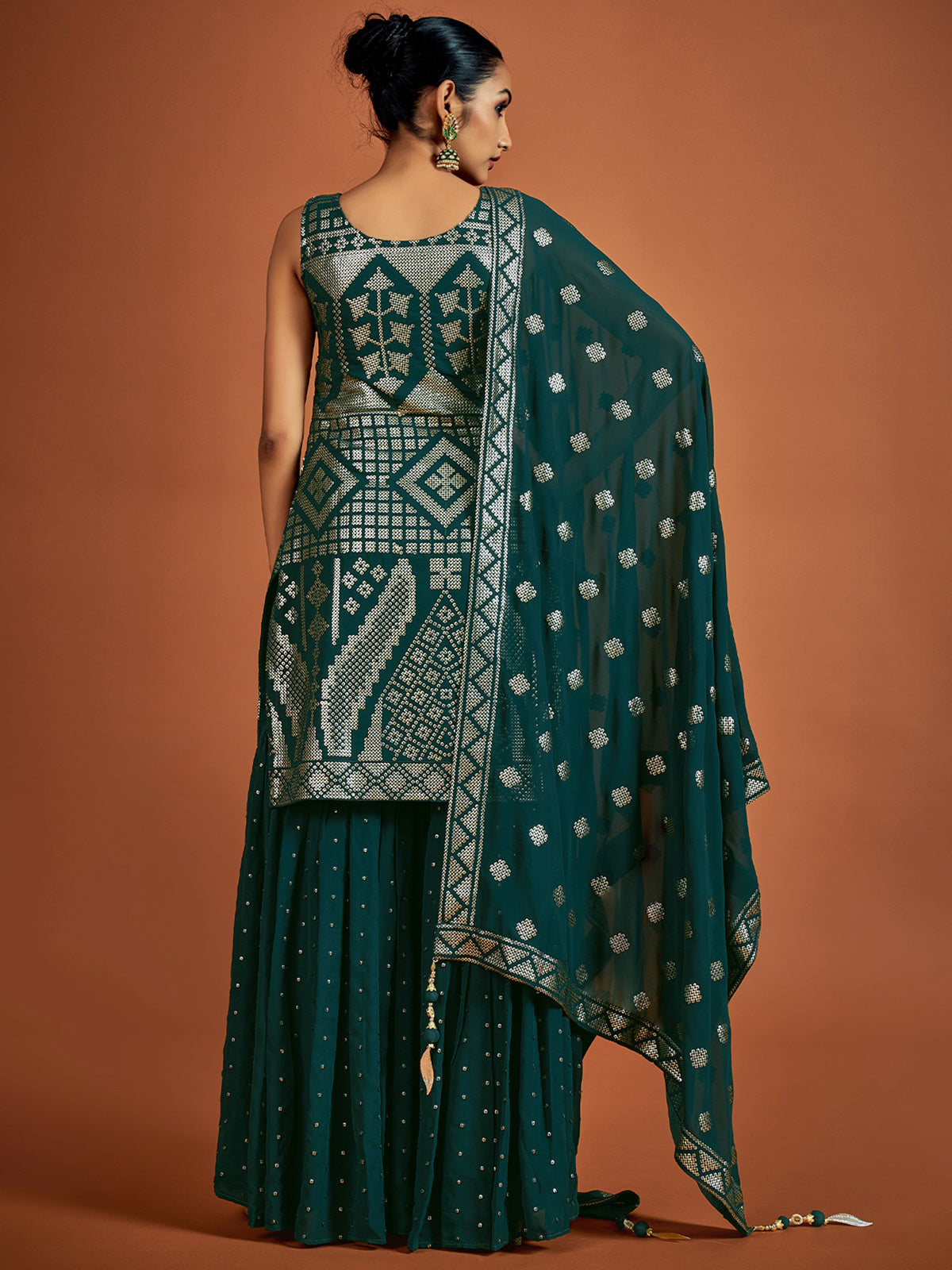 Teal Embroidered Georgette Partywear Stitched Kurta Set Clothsvilla