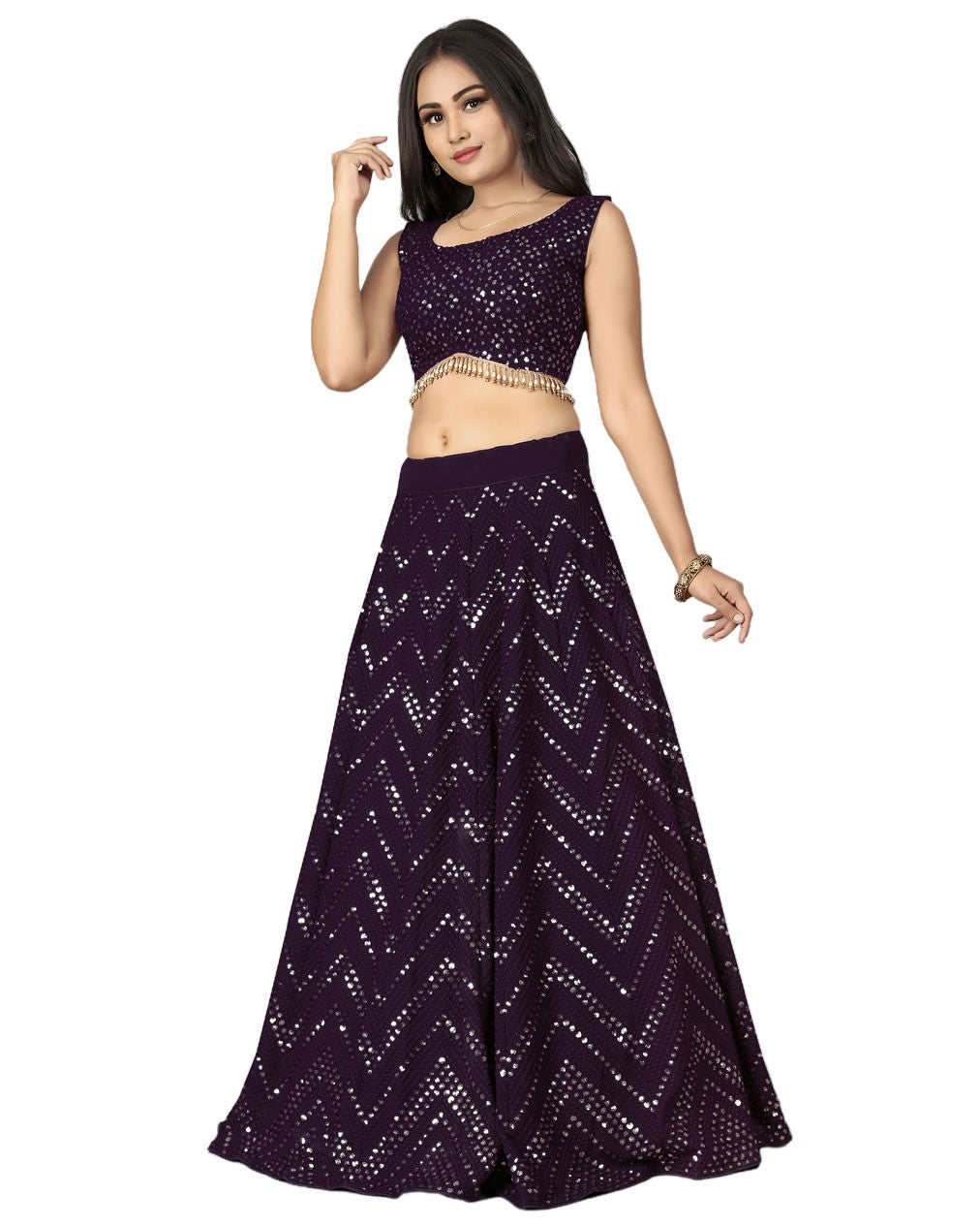 Dark Wine Georgette Lehenga Choli with Heavy Embroidery thread and Sequence work ClothsVilla