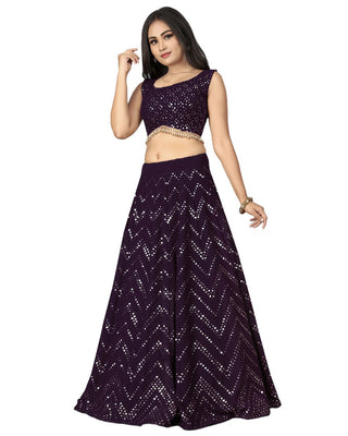 Dark Wine Georgette Lehenga Choli with Heavy Embroidery thread and Sequence work ClothsVilla