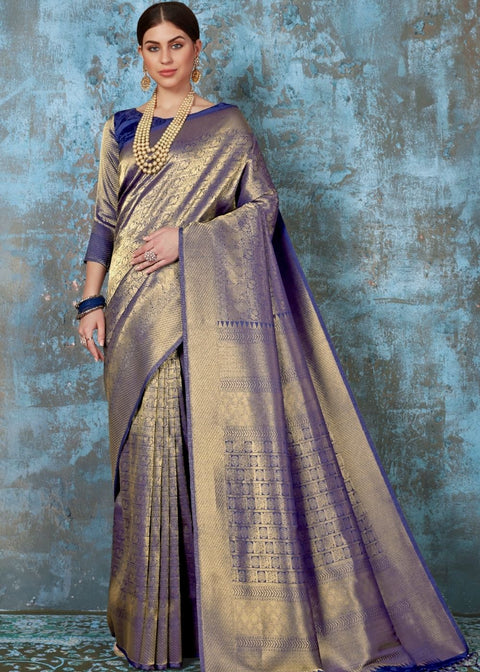 Midnight Blue Handloom Weave Kanjivaram Silk Saree : Special Wedding Edition Clothsvilla Main image