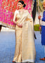 White Gold Handloom Weave Kanjivaram Silk Saree Clothsvilla