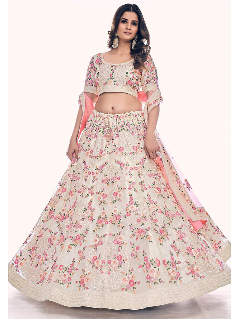 White Soft Net Embroidered Designer Lehenga Choli Clothsvilla