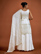 Load image into Gallery viewer, Classic White Embroidered Georgette Partywear Stitched Kurta Set Clothsvilla