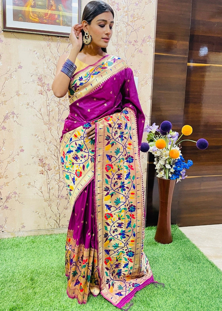 Magenta Purple Zari Woven Paithani Silk Saree Clothsvilla