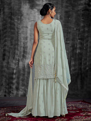 Classic Embroidered Green Georgette Stitched Kurta Set Clothsvilla