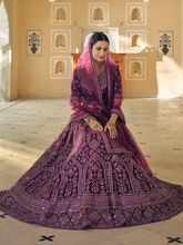 Load image into Gallery viewer, Purple Soft Net Semi Stitched Lehenga With Unstitched Blouse Clothsvilla