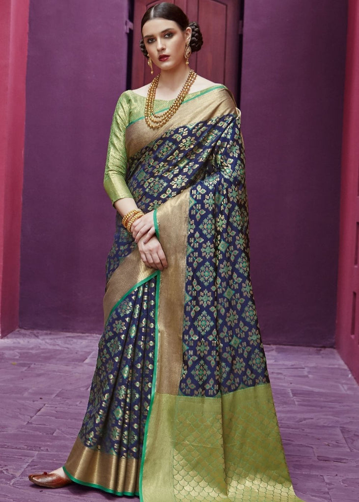 Navy Blue Woven Patola Silk Saree Clothsvilla