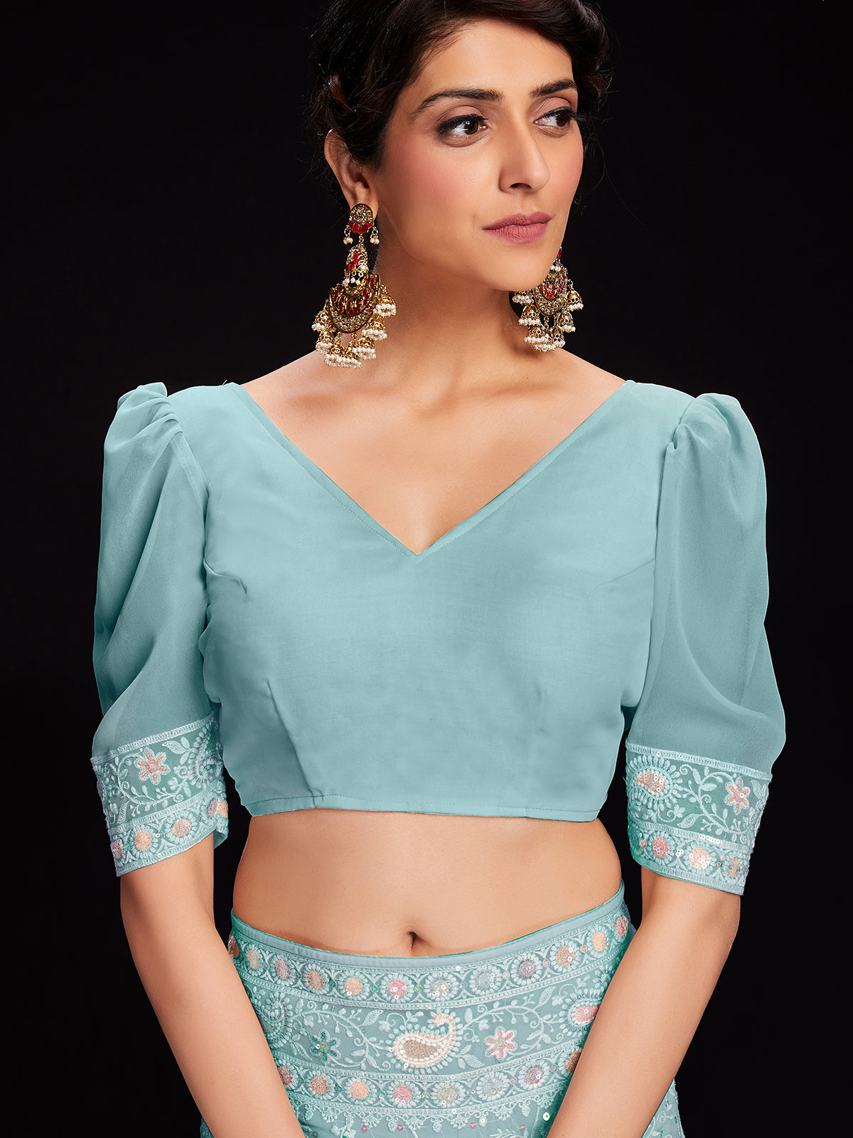 Blue Georgette Embroidered Saree With Unstitched Blouse Clothsvilla
