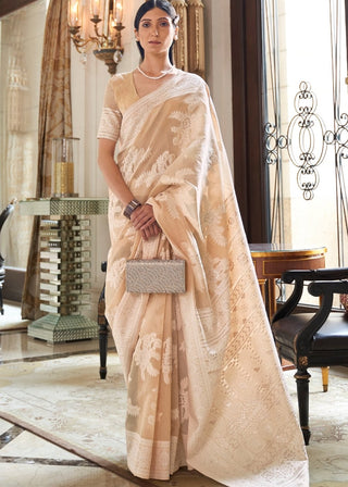 Tortilla Brown Lucknowi Chikankari Weaving Silk Saree Clothsvilla