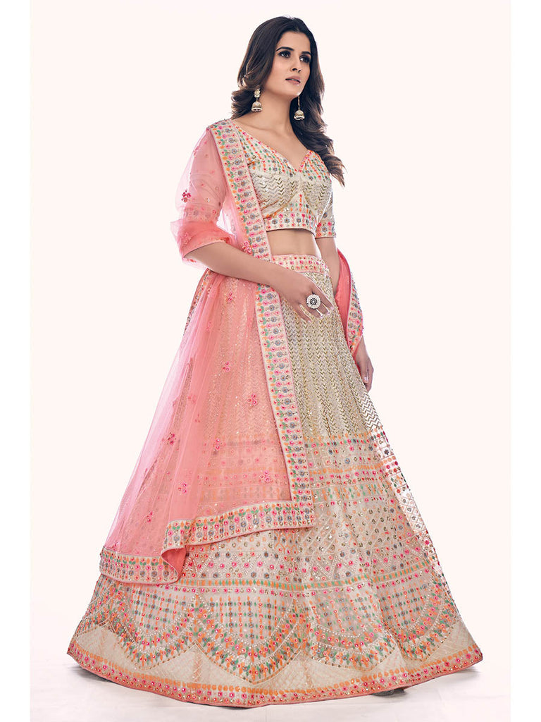 White Soft Net Embroidered Designer Lehenga Choli Clothsvilla