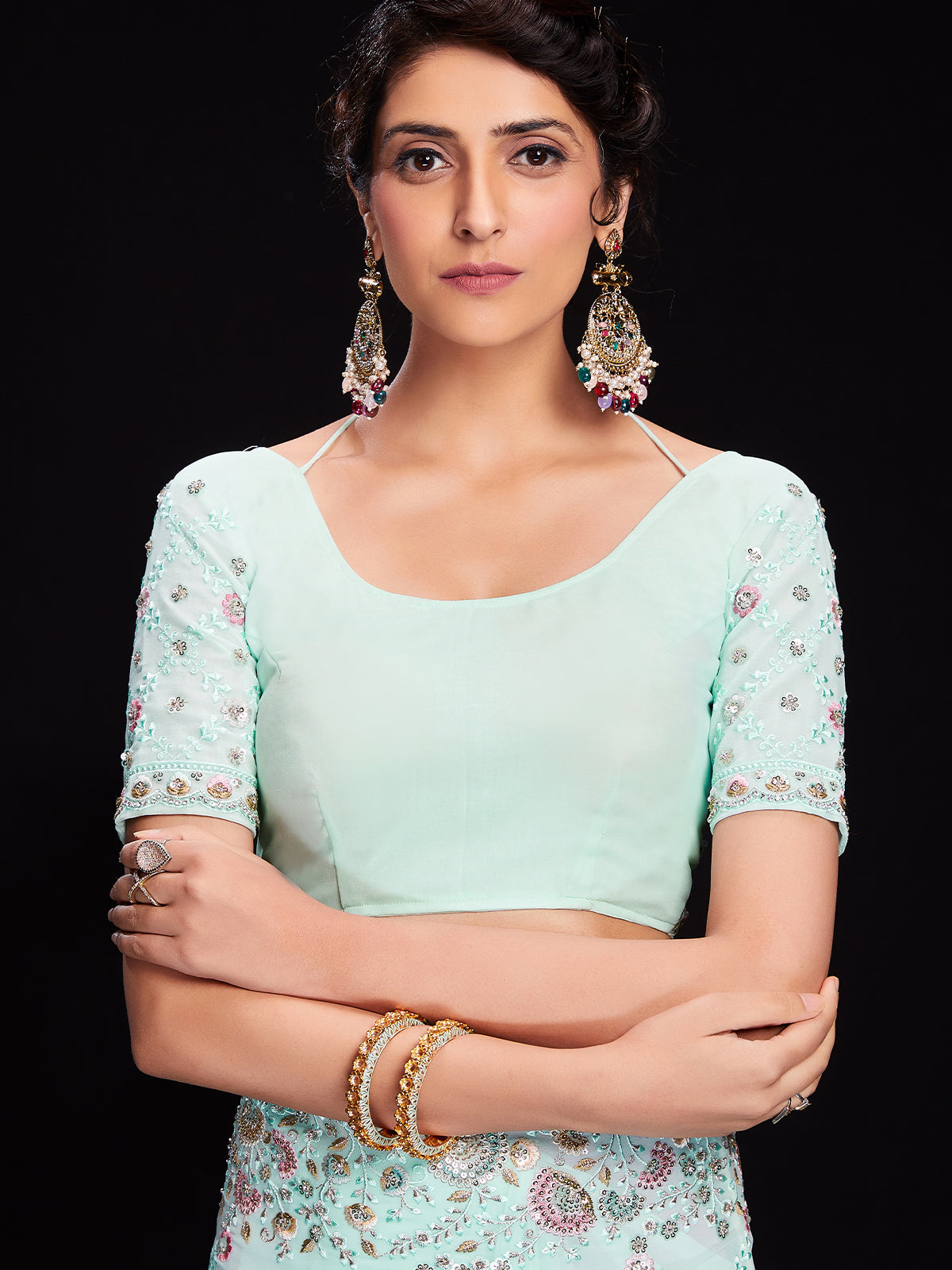 Blue Georgette Embroidered Saree With Unstitched Blouse Clothsvilla