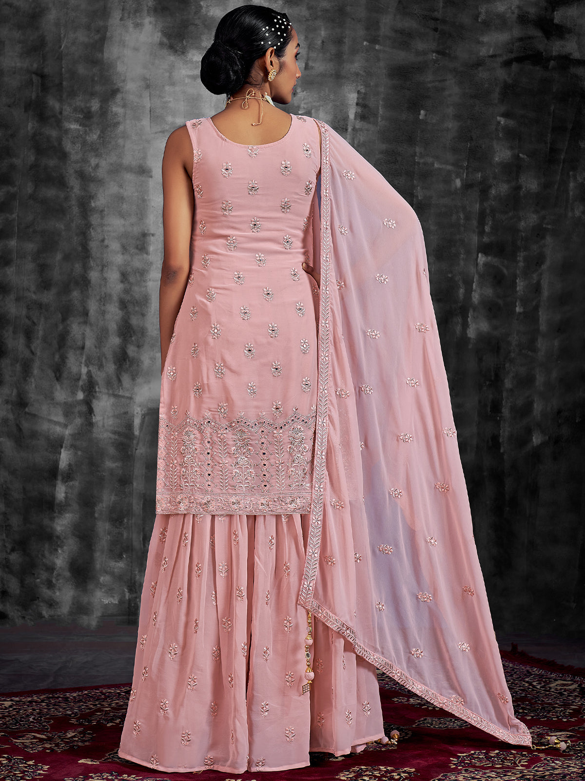 Beautiful Embroidered Pink Georgette Semi Stitched Kurta Set Clothsvilla
