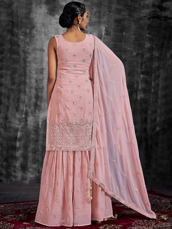 Beautiful Embroidered Pink Georgette Semi Stitched Kurta Set Clothsvilla