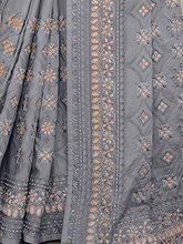 Load image into Gallery viewer, Grey Satin Georgette Saree With Unstitched Blouse Clothsvilla