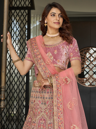 Lilac Velvet Semi Stitched Lehenga With Unstitched Blouse Clothsvilla