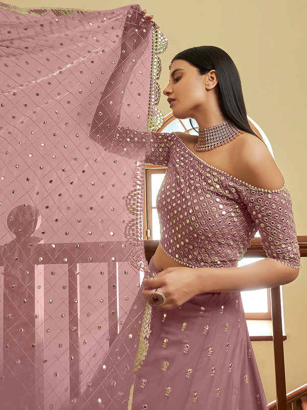 Lilac Georgette Semi Stitched Lehenga With Unstitched Blouse Clothsvilla