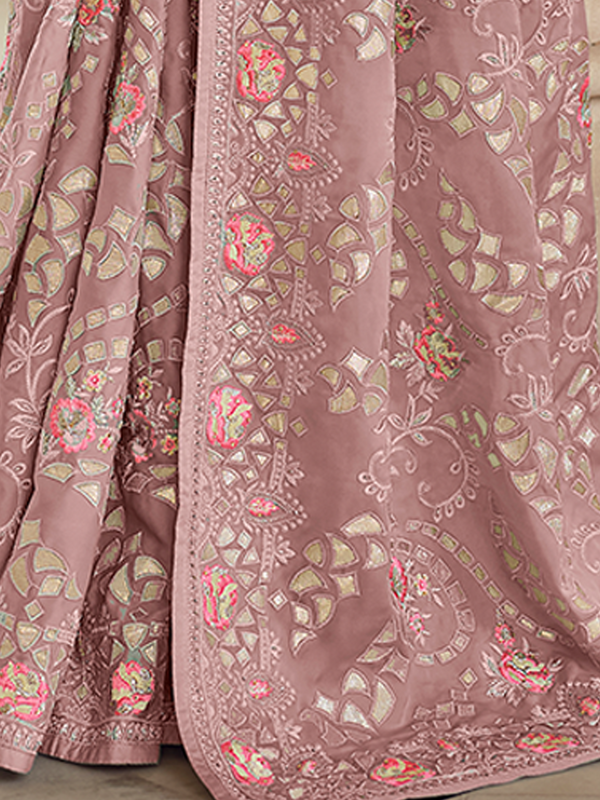 Lilac Satin Georgette Saree With Unstitched Blouse Clothsvilla