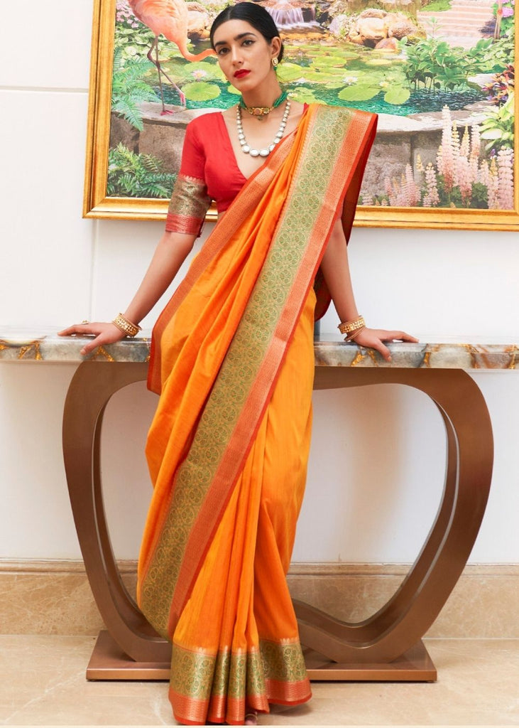 Bright Orange Handloom Woven Silk Saree Clothsvilla