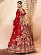 Load image into Gallery viewer, Maroon Embroidered Velvet Semi Stitched Lehenga With Unstitched Blouse Clothsvilla