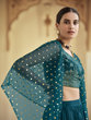 Load image into Gallery viewer, Teal Embroidered Crepe Semi Stitched Lehenga With Unstitched Blouse Clothsvilla