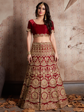 Load image into Gallery viewer, Maroon Embroidered Semi Stitched Lehenga With Unstitched Blouse Clothsvilla