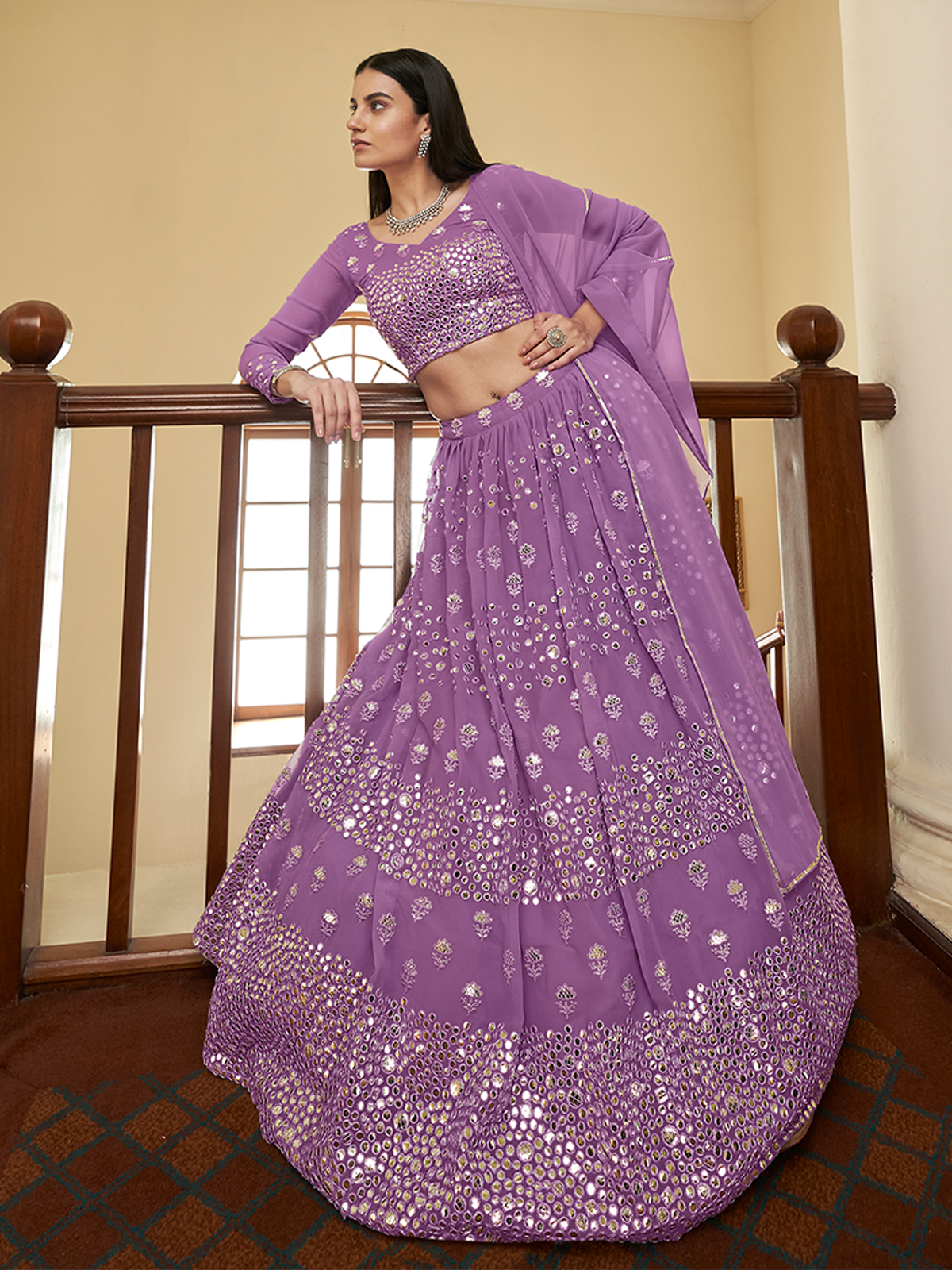 Purple Georgette Semi Stitched Lehenga With Unstitched Blouse Secondary image