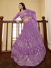 Load image into Gallery viewer, Purple Georgette Semi Stitched Lehenga With Unstitched Blouse Clothsvilla