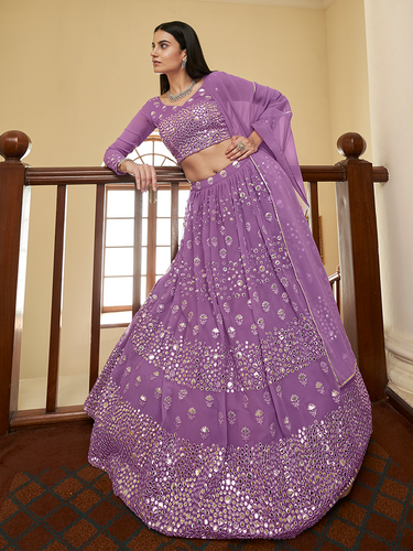 Purple Georgette Semi Stitched Lehenga With Unstitched Blouse Clothsvilla