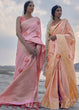 Load image into Gallery viewer, Salmon Pink Linen Silk Saree with Zari Woven Butti overall Clothsvilla