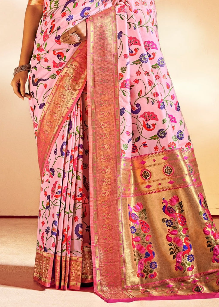 Taffy Pink Woven Banarasi Paithani Silk Saree Clothsvilla