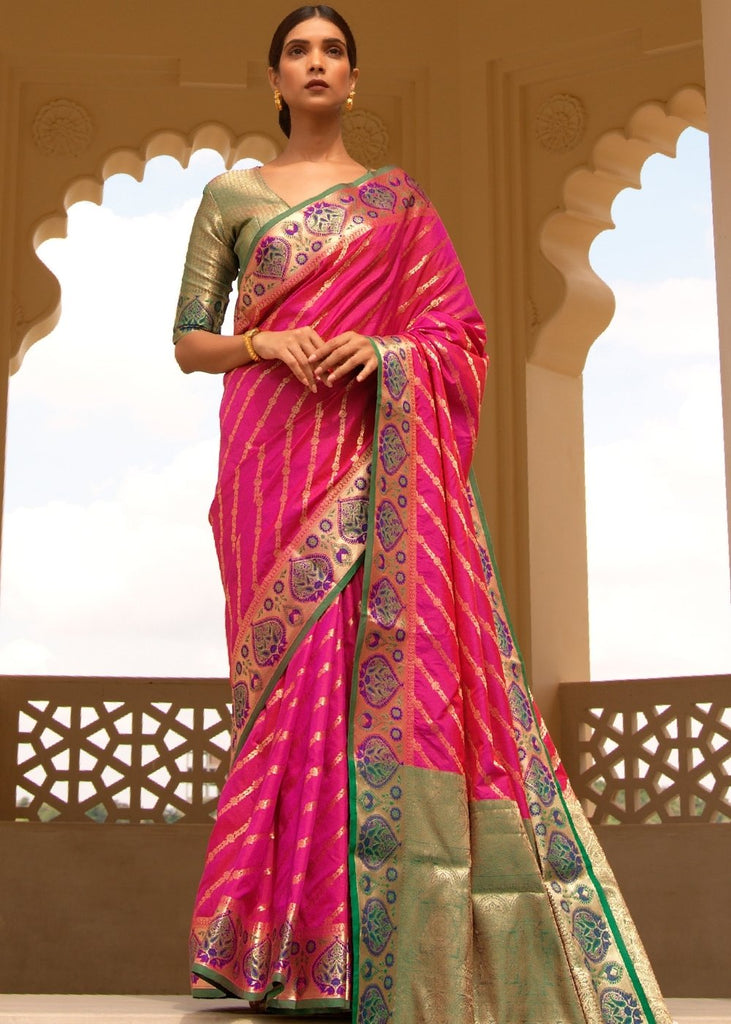 Hot Pink Woven Soft Banarasi Silk Saree with Contrast Pallu & Blouse Clothsvilla