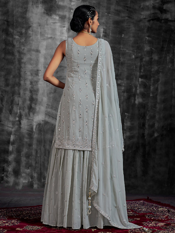 Grey Embroidered Partywear Stitched Kurta Set Clothsvilla