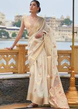 Load image into Gallery viewer, Ivory White Woven Linen Silk Saree Clothsvilla