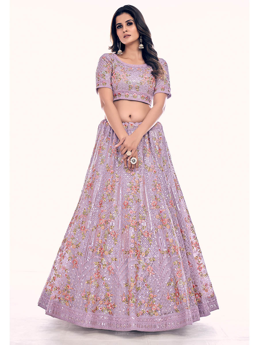 Lilac Soft Net Embroidered Designer Lehenga Choli Clothsvilla