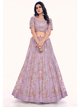 Lilac Soft Net Embroidered Designer Lehenga Choli Clothsvilla