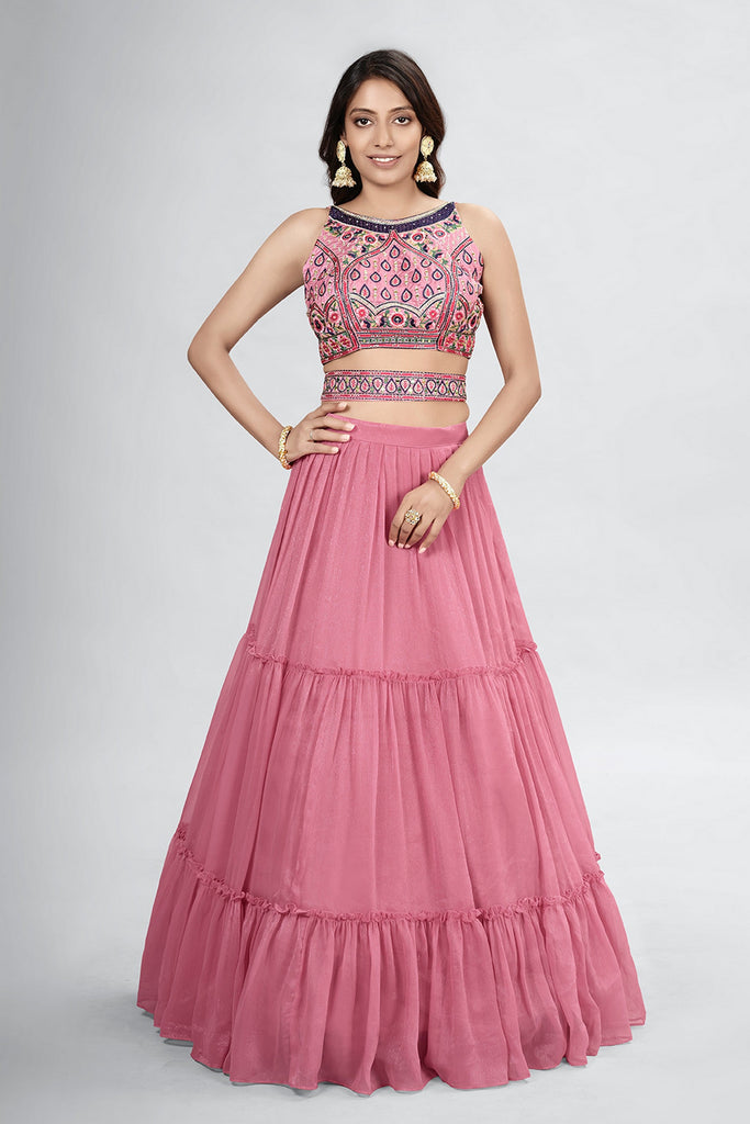 Pink Pakistani Art Silk Lehenga Choli For Indian Festivals & Weddings - Thread Embroidery Work, Clothsvilla