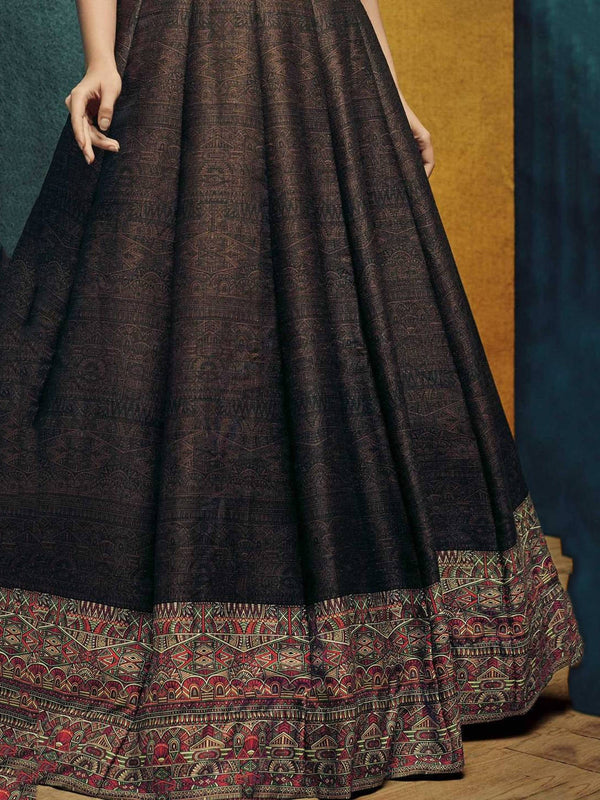 Brown and Orange Color Designer Partywear Lehenga Choli ClothsVilla