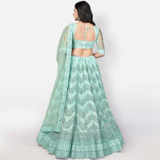 Summer Green Soft Net Embroidery and Zaken Work Lehenga choli ClothsVilla