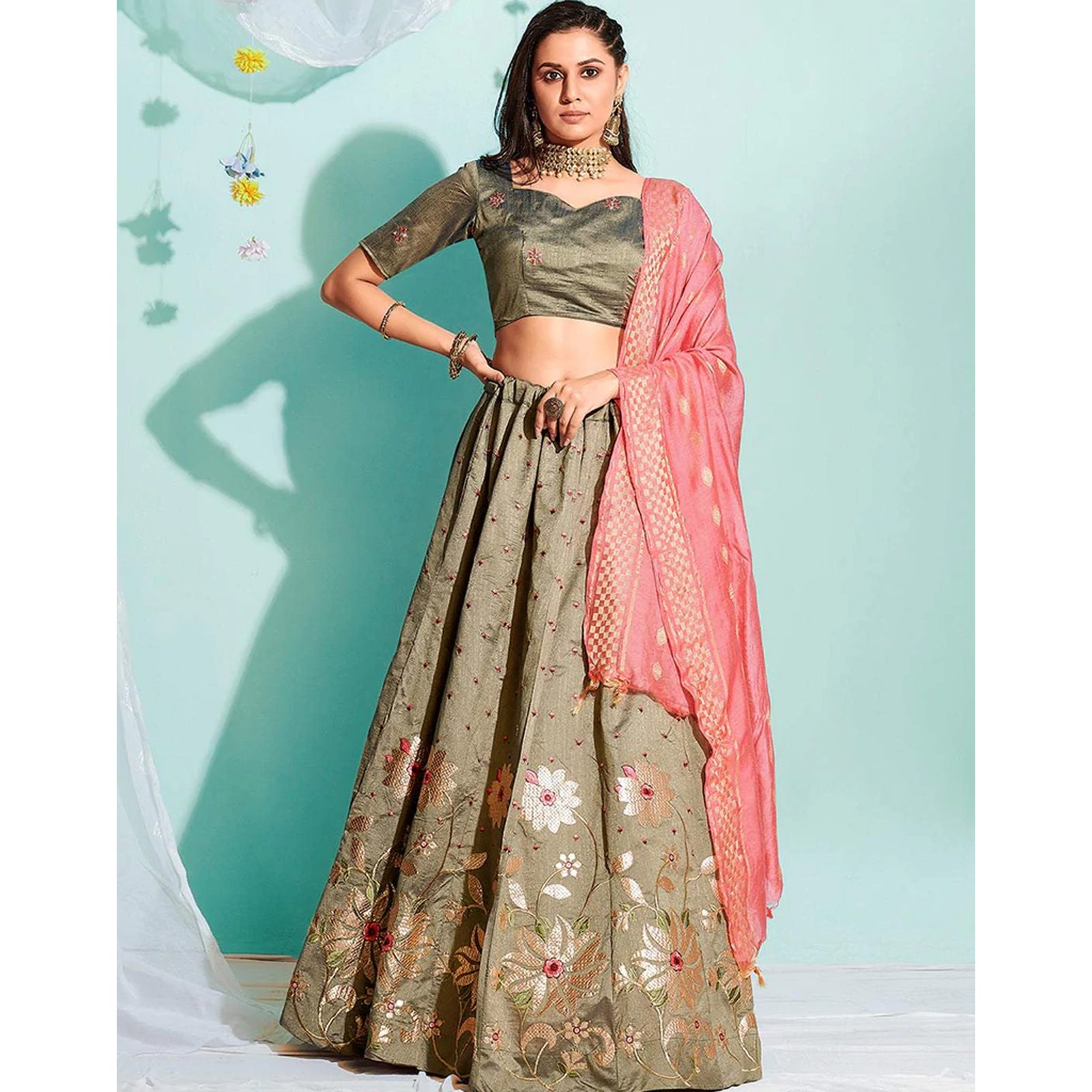 Pastel Brown Gota Patti and Zari Stich Without can can work Lehenga choli ClothsVilla