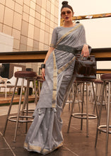 Load image into Gallery viewer, Steel Grey Handloom Weaving Banarasi Cotton Silk Saree Clothsvilla