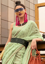 Load image into Gallery viewer, Pastel Green Handloom Weaving Banarasi Cotton Silk Saree Clothsvilla