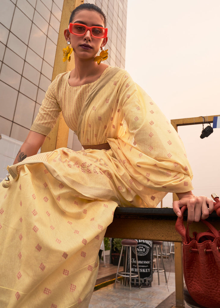 Royal Yellow Handloom Weaving Banarasi Cotton Silk Saree Clothsvilla